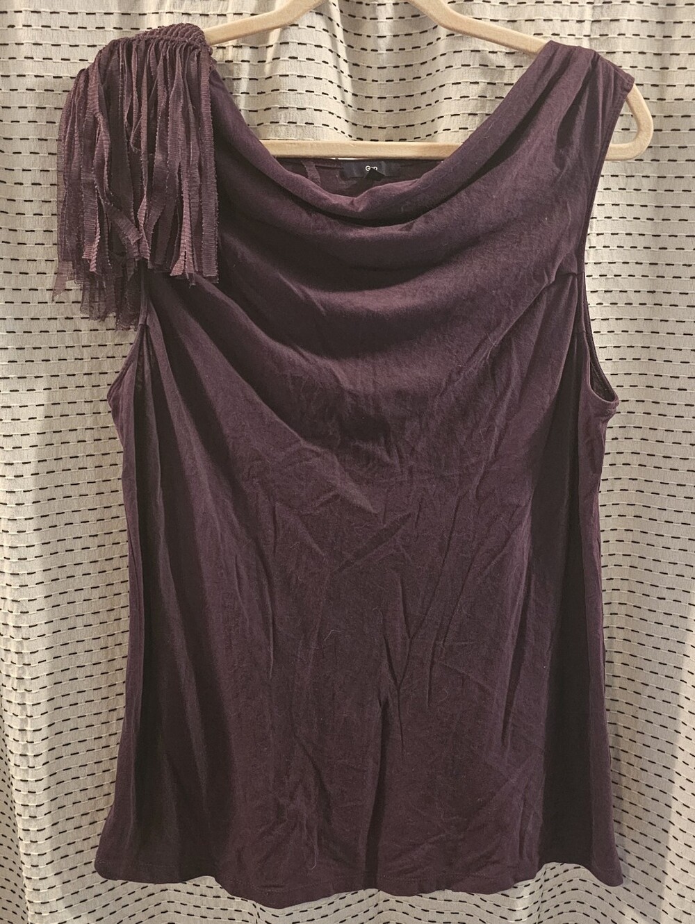 GAP Deep Plum One-Shoulder Tassel Sleeveless Top